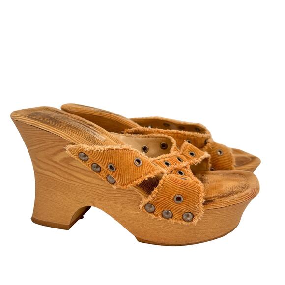 Jolie Victoria Corduroy Grommet Platform Wedge Slip On Sandals Size 7.5 - Picture 1 of 11